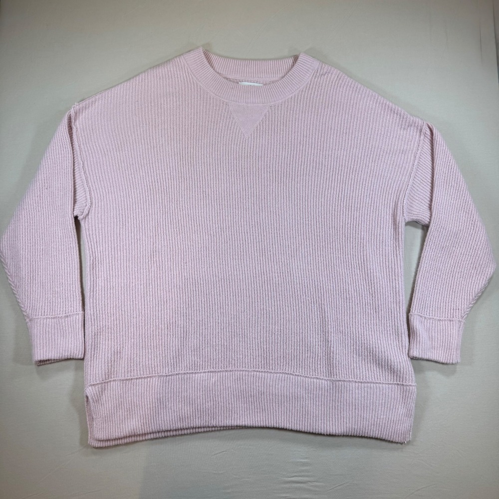 Aerie Womens Pink Ribbed Oversized Crewneck Sweater Small Pullover Split Hem